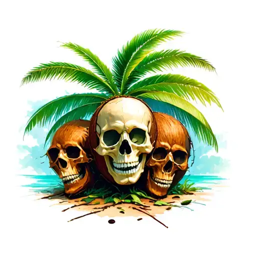 Coconut tree with skulls tattoo design idea