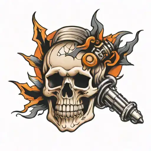 skull and spark plug tattoo design idea