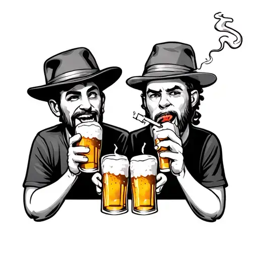 funny looking characters holding beers smoking cigarettes tattoo design idea