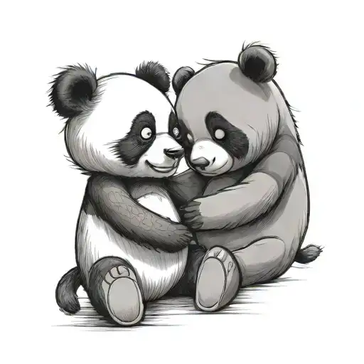 Panda and Winnie the Pooh holding hands holding a heart tattoo design idea