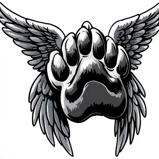 dog paw with angel wings tattoo design idea