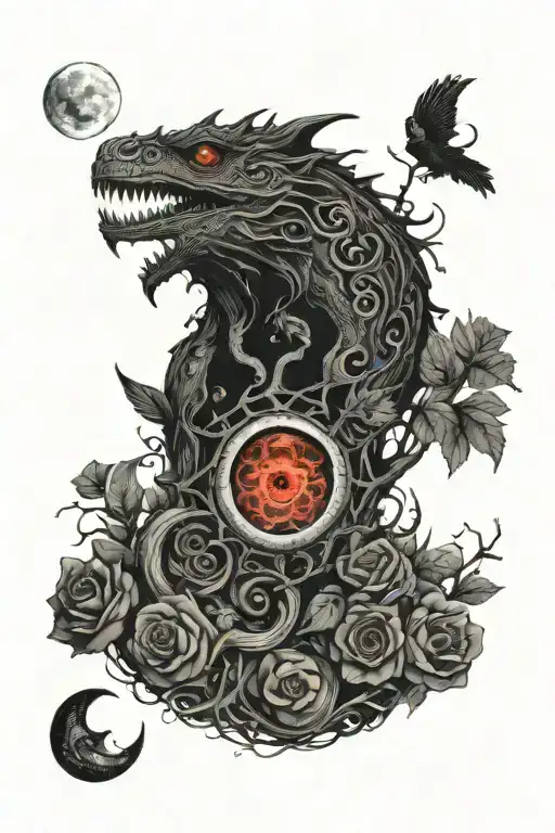 eyeball,,dragon coil,roses,big tree of life,waterfall,moon,whale,nasty,crow, snakes,earth,mushrooms,marijuana leaf tattoo design idea