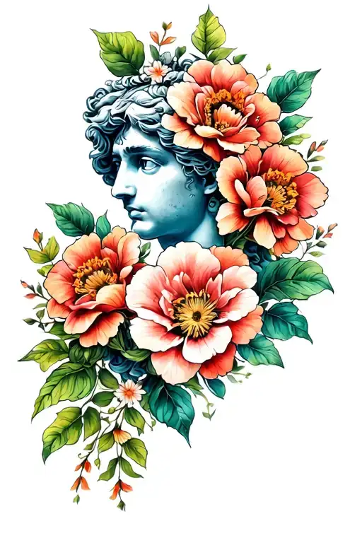 floral and greek mythology filler tattoo design idea