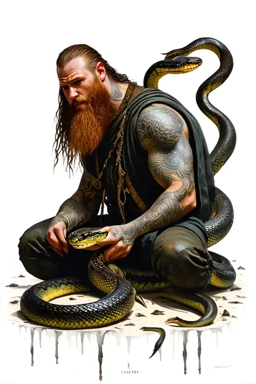 ragnar lothbrok in a snake pit full of adders tattoo design idea