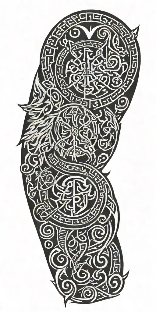 viking symbols, runes, ornaments, odins wolfs tattoo design idea