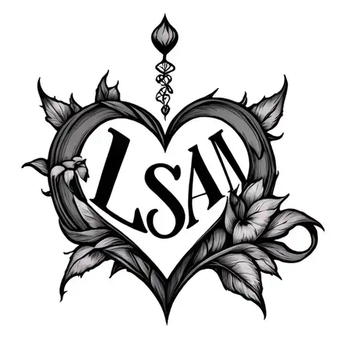 Create me a small tattoo with the initials LSAN and a heart tattoo design idea