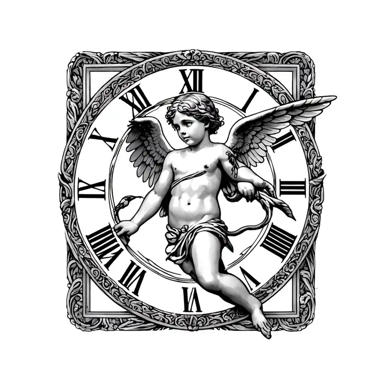 cupid and bow with roman numerals under it tattoo design idea