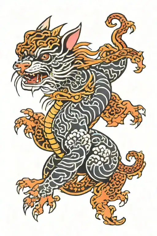 Japanese style tattoo incorporating rabbit, dragon, tiger and pig tattoo design idea