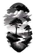full sleeve tattoo design featuring golf course landscape tattoo design idea