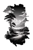 full sleeve tattoo design featuring golf course landscape tattoo design idea