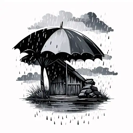 a sunny day with rain falling tattoo design idea