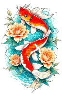 koi fish and flowers tattoo design idea