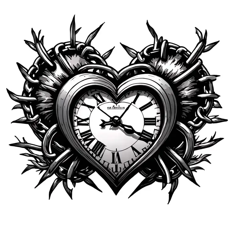 Heart clock chained tattoo design idea
