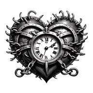 Heart clock chained tattoo design idea