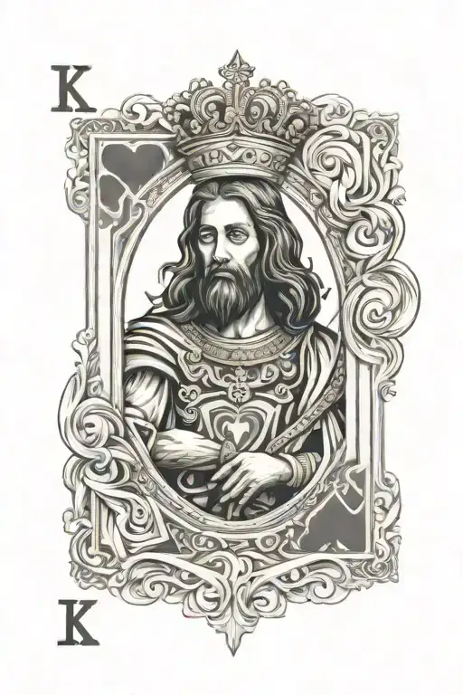 King of hearts playing hard Jesus as the king on the card tattoo design idea