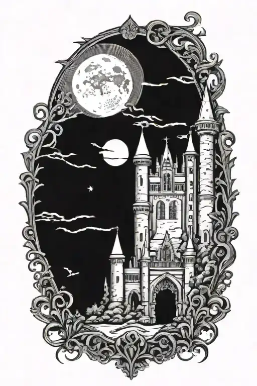 gothic castle tattoo design idea