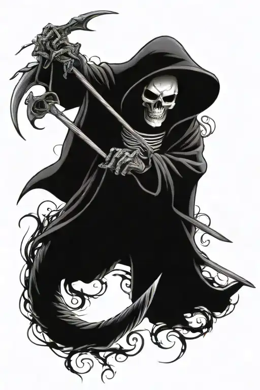 Please design a grim reaper with a scythe going across the bottom and then a snake coming out. So it w tattoo design idea