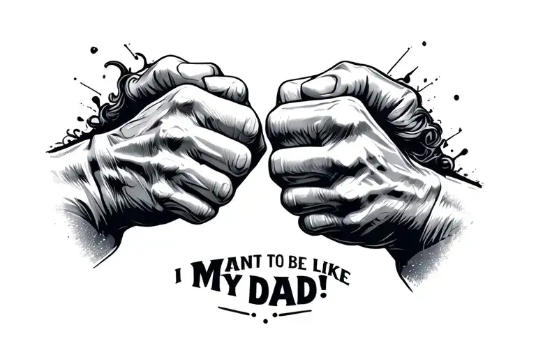 Dad and son fist bump with text 'i want to be like my dad' tattoo design idea