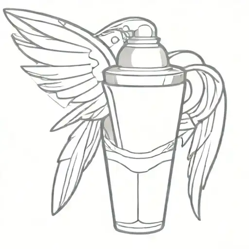 A sketch tattoo of a stylized cocktail shaker with wings, symbolizing the client's passion for bartending and freedom tattoo design idea