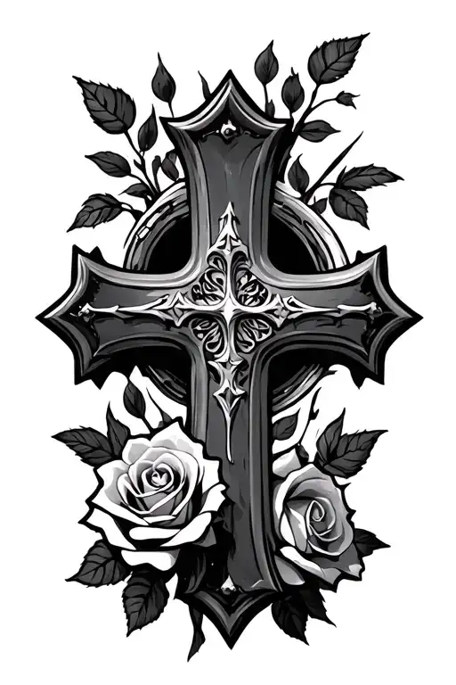 Cross and Roses / Thorns tattoo design idea