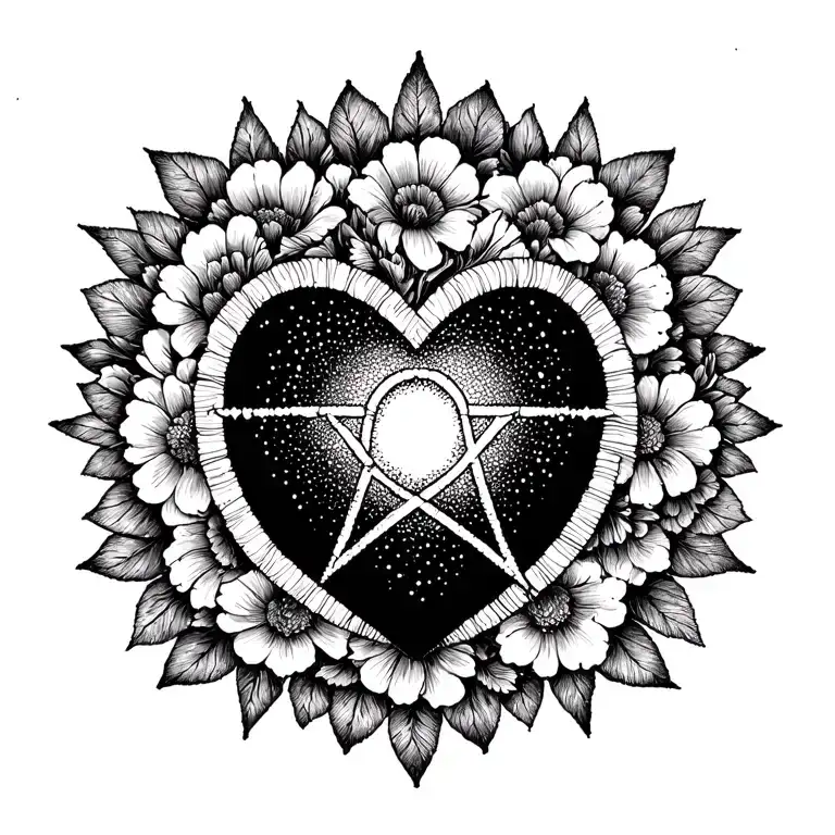 Heartagram floral design tattoo design idea