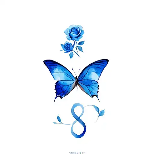 Blue Butterfly, Blue Rose, Infinity Symbol tattoo design idea