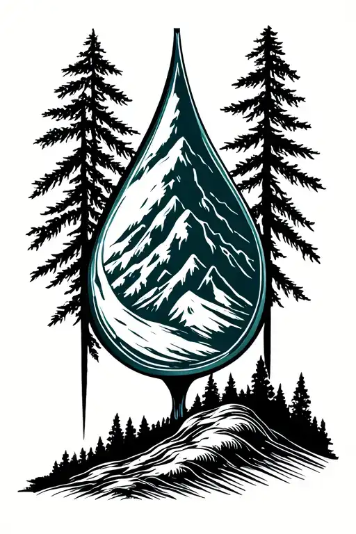 tear drop mountains and trees tattoo design idea
