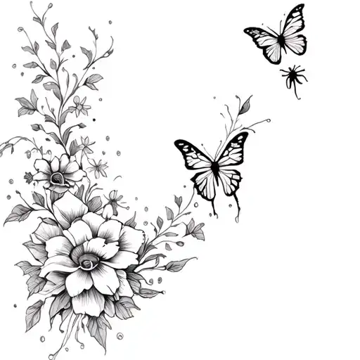 neck tattoo, spiders butterflies skulls gothic flowers tattoo design idea
