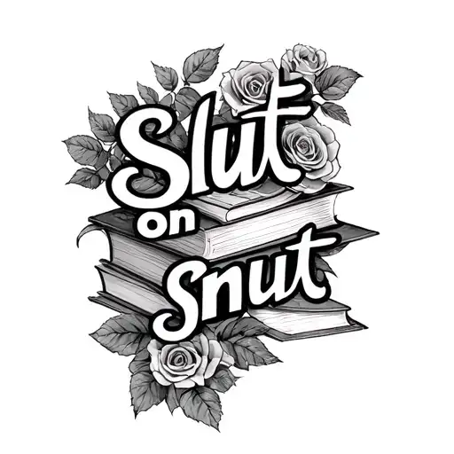 "Slut on smut" books and roses growing tattoo design idea