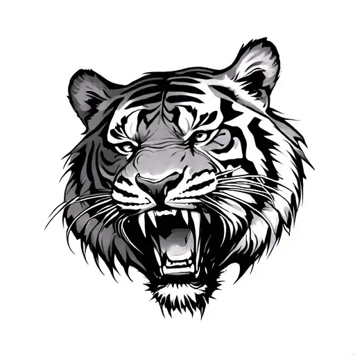 fierce roaring tiger face tattoo design idea