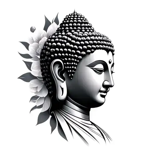 Buddha head profile holding tattoo design idea