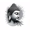 Buddha head profile holding tattoo design idea