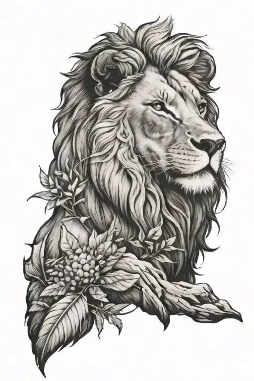 Lion in the mountains and rowan tattoo design idea