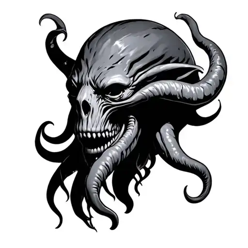 cthulhu head with cultist tattoo design idea