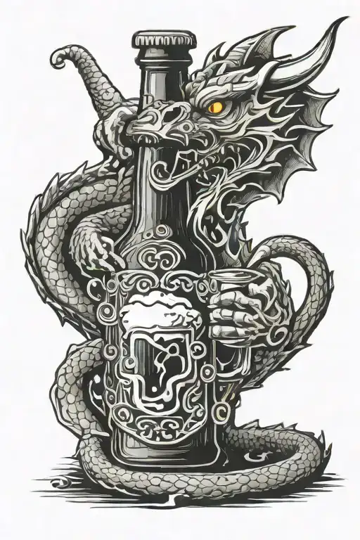 dragon drinking beer bottle tattoo design idea