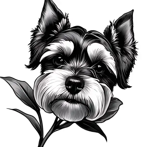 schnauzer mini black nose peony tulip flower tattoo design idea
