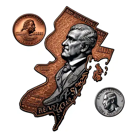 small pressed penny design represting the state of new jersey tattoo design idea