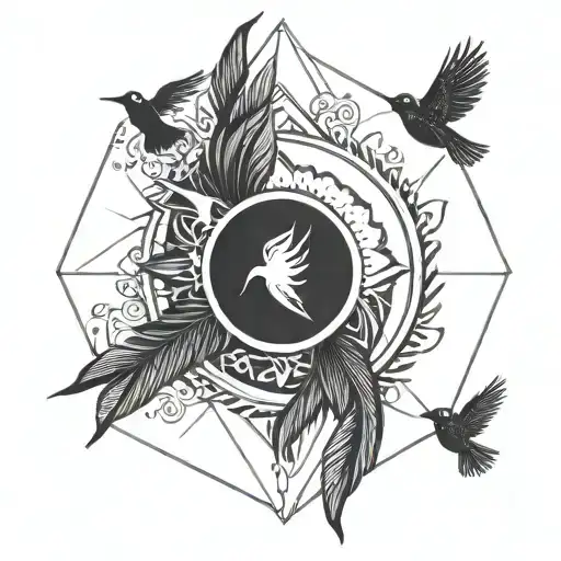 sun and birds tattoo design idea