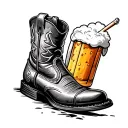 Cowboy boot with a piston hanging out of the boot, with a cigarette and a beer tattoo design idea