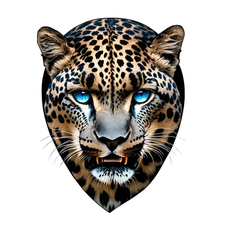 snow leopard with blue eyes on shoulder tattoo design idea