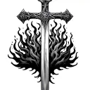 orthodox cross sword stuck in a flaming bush tattoo design idea