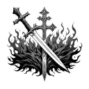 orthodox cross sword stuck in a flaming bush tattoo design idea