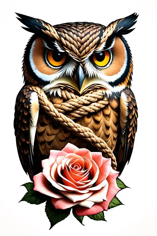 owl knotted rope 2 roses intertwined tattoo design idea