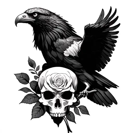 eagle, skull, rose tattoo design idea