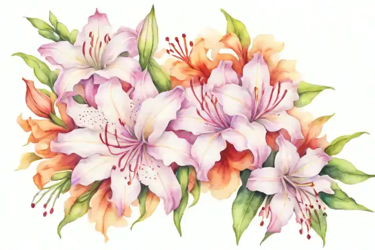 azalea flowers, baby's breath flowers, spider lily flowers, clematis flowers, gladiolus flow tattoo design idea