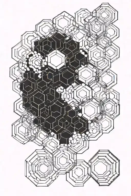 abstract chaotic lines at the shoulder then empty space geometric hexagons, then into black geometric hexagons, blackout tattoo design idea