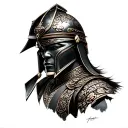 Shogun helmet heavy detail half sleeve tattoo design idea