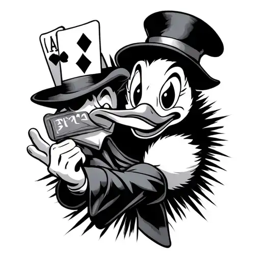 Donald Duck with card joker gangster style tattoo design idea