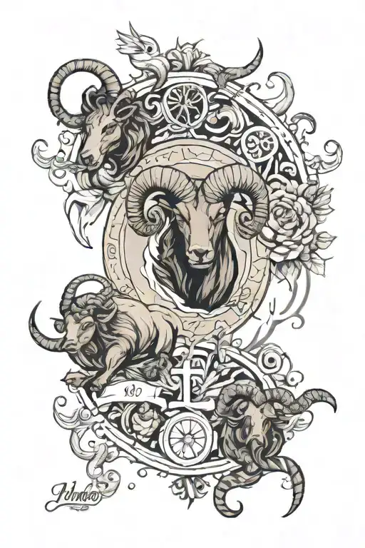 Combined zodiac signs Aries Leo Taurus surrounding scorpio tattoo design idea