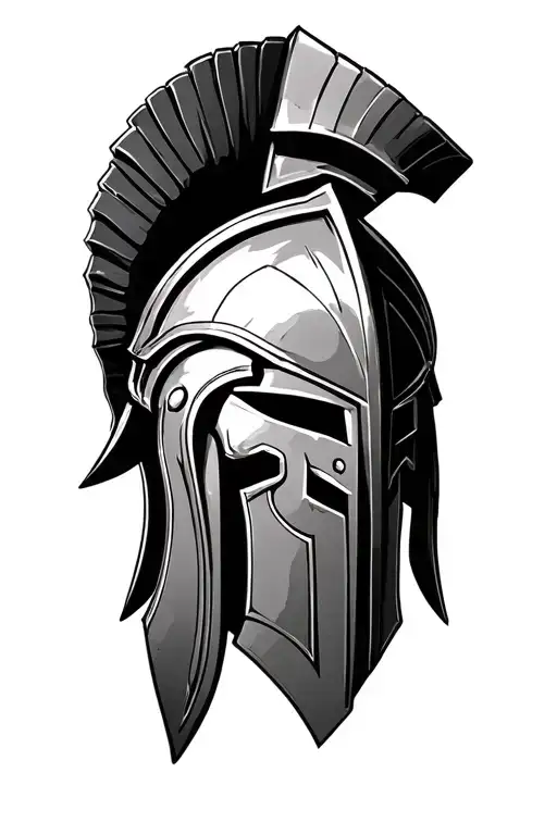 spartan warrior helmet with a battle field surrounded tattoo design idea